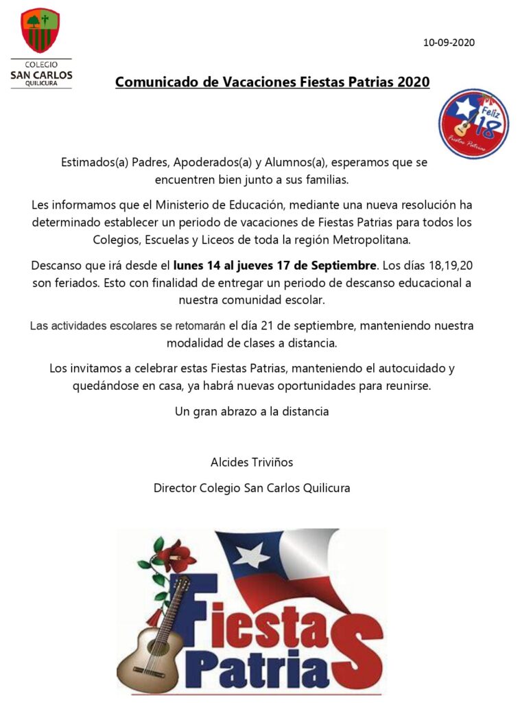 Comunicado De Vacaciones Fiestas Patrias 2020_page-0001 | Colegio San ...